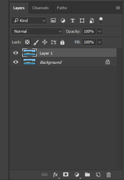 Layer 1 selected in adobe photoshop