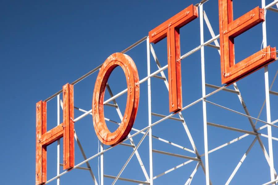 Hotel big sign with blue sky