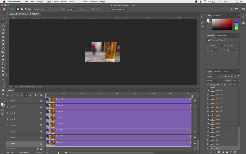 gif open in photoshop with layer timeline