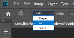 path option in the shape tool photoshop