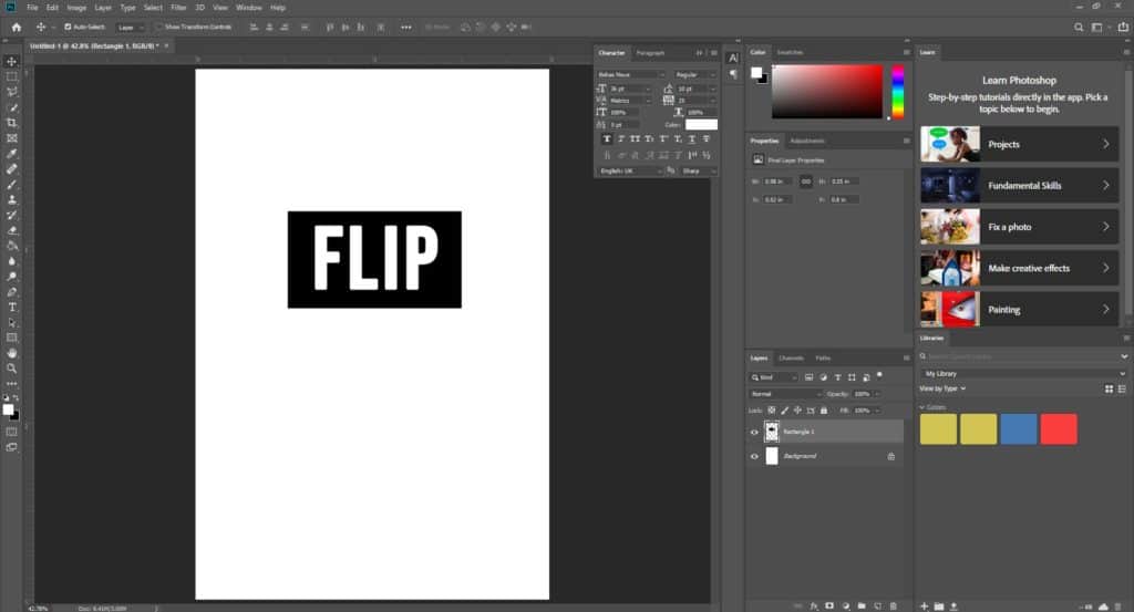 white background with FLIP inside photoshop