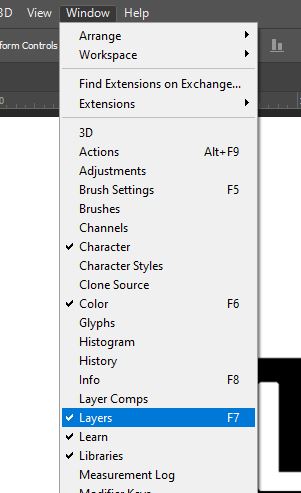 window photoshop menu show layers