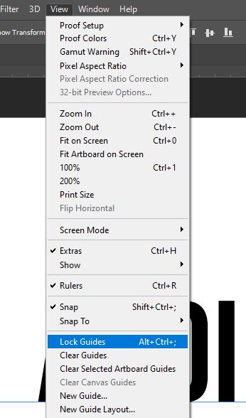 lock guide in the view menu Photoshop