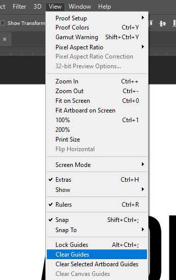 View menu in photoshop clear guides