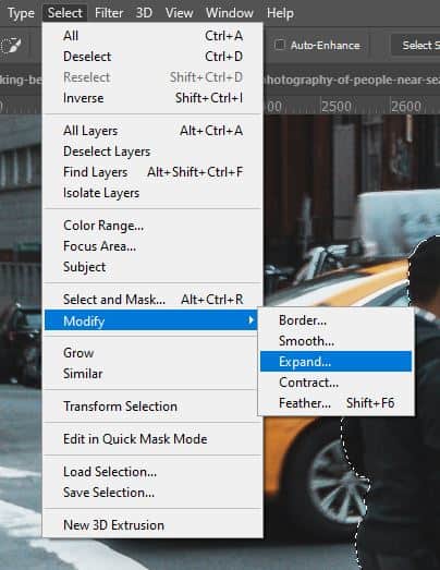 expand selection in photoshop