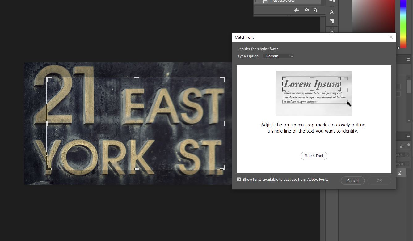 photoshop match font tool in action