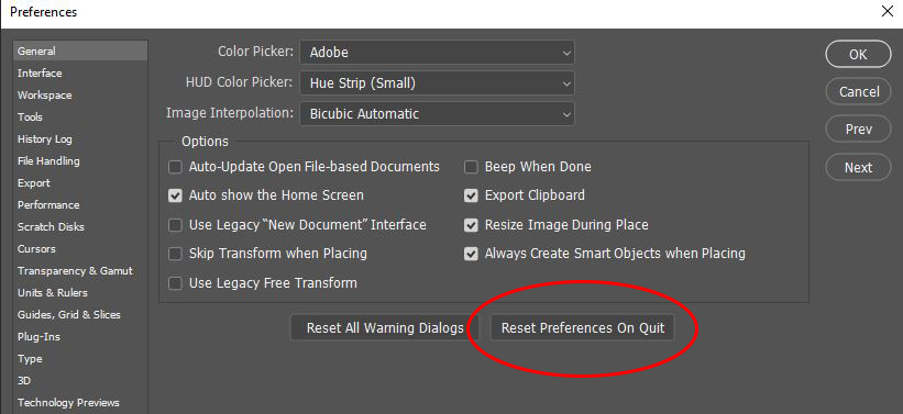Reset Your Preferences photoshop