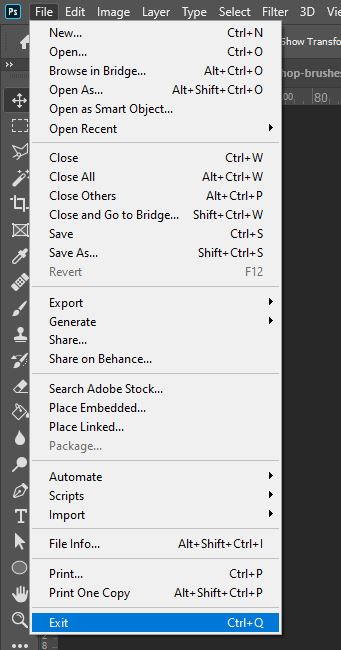 quit photoshop
