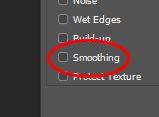 uncheck smoothing Photoshop brush setting