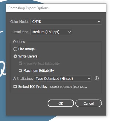 photoshop export options