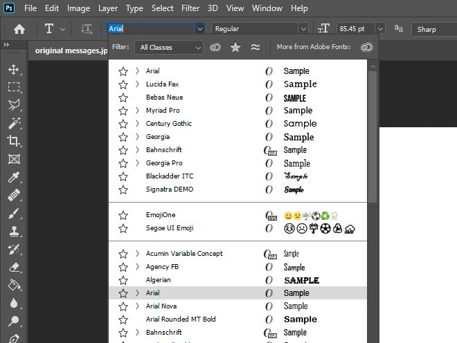 Select font type tool photoshop