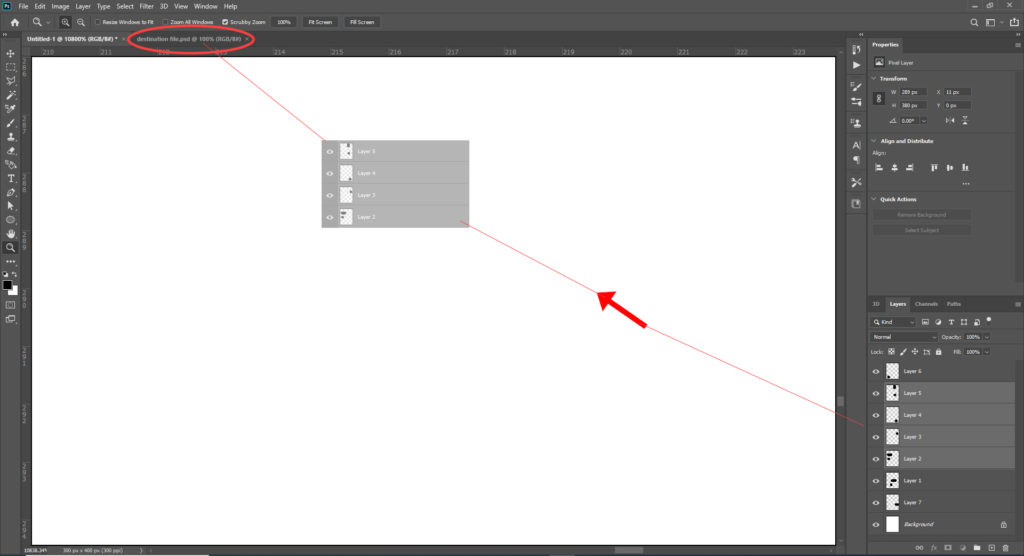 drag selected layers to a new document in photoshop
