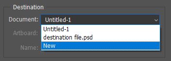 destination drop down menu for duplicating layers in photoshop