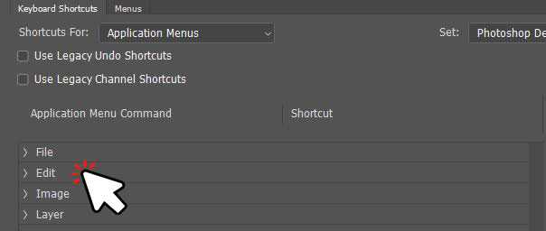 keyboard shortcut for the edit menu in photoshop