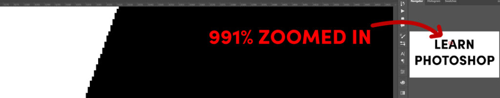 991% zoomed in Photoshop text