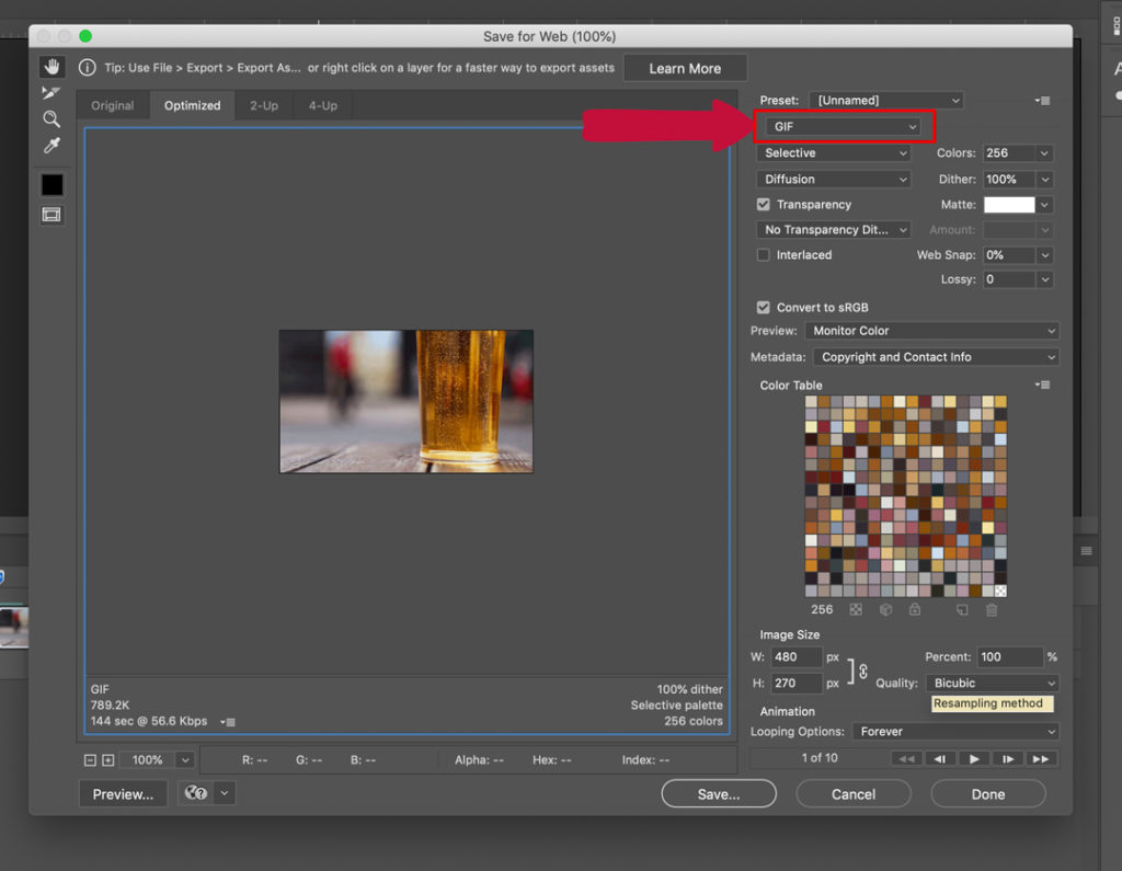 save a gif in photoshop