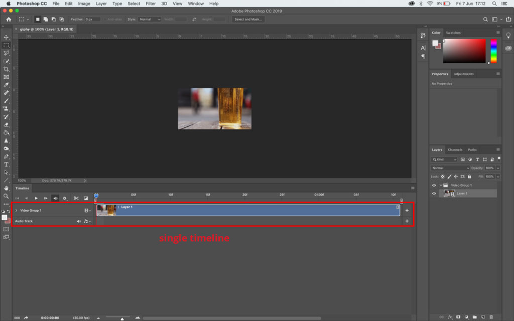 single timeline photoshop window